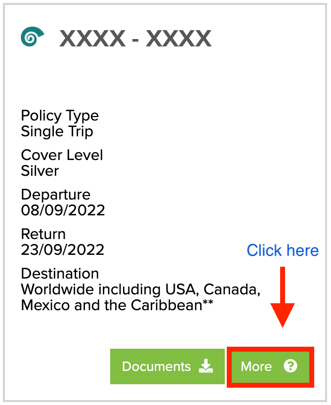 Screenshot showing the location of the 'More' button on a policy in the policies list page